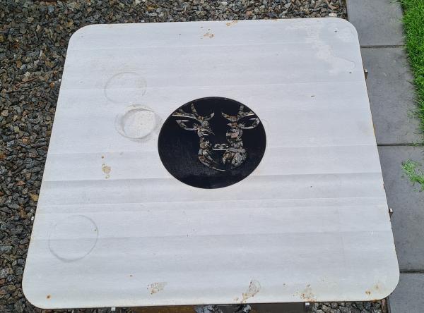 Feuertonne mit Pandamotiv